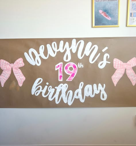 HAPPY 19th DEVYNN🩷🩷 thank you @frankiedussek 🥳🥳 #banner #paintedbanner #birthdaybanner #signnight #21stbanner #21stbday #birthdaydecor #21stdecor 19th Birthday Banner, 18th Birthday Banner, 19 Bday, Sweet 16 Party Ideas, 16 Party Ideas, Birthday Garland, First Birthday Banners, Paper Banners, 19th Birthday