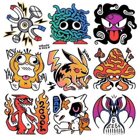 Pokemon Tattoos, Pokemon World, Traditional Tattoo Sleeve, Pokemon Stickers, Pokemon Tattoo, Kawaii Tattoo, Flash Tattoo Designs, Thursday Evening, Classic Tattoo