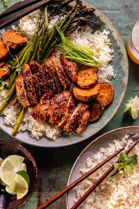 Sheet Pan Sesame Miso Chicken with Coconut Rice | halfbakedharvest.com Miso Chicken, Half Baked Harvest Recipes, Sheet Pan Suppers, Baked Dinner, Harvest Recipes, Sheet Pan Meals, Winter Comfort, Half Baked, Coconut Rice