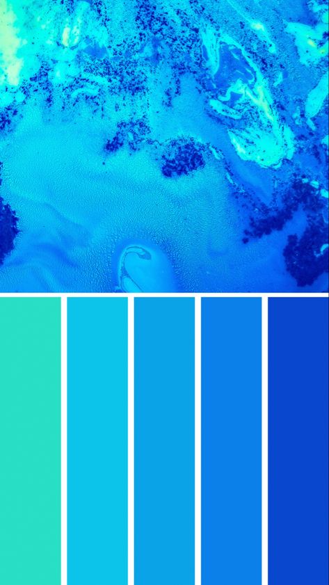 Tons bleus pour charte graphique Neon Blue Palette, Neon Blue Color Palette, Mermay 2024, Water Palette, Water Character, Blue Color Pallet, Ocean Color Palette, Blue Pallets, Neon Colour Palette