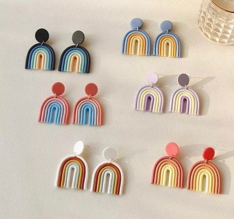 Kawaii Rainbow, Fall Candy, Rainbow Earrings, Heart Drop Earrings, Polymer Clay Charms, Boho Rainbow, Clay Charms, Ceramic Clay, Gifts For Wedding Party