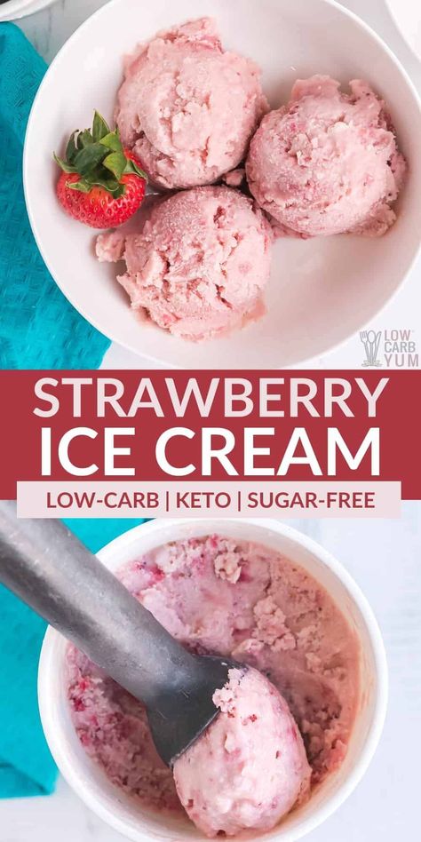 Keto Strawberry Ice Cream, Low Carb Ice Cream Recipe, Strawberry Ice Cream Recipe, Easy Keto Dessert, Vanilla Ice Cream Recipe, Low Carb Ice Cream, Clean And Delicious, Ice Cream Maker Recipes, Frozen Dessert Recipe