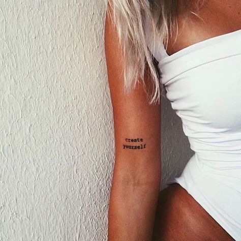 Arm Writing Tattoo, Above Elbow Tattoo, Bicep Tattoo Women, Inner Elbow Tattoos, Inner Bicep Tattoo, Back Of Arm Tattoo, Tattoo Quotes For Women, Elbow Tattoos, Writing Tattoos