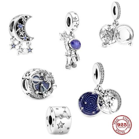 New Milky Way Stars Moon Tree Astronaut Beads Dangle Charms Fit Pandora Silver 925 Original Bracelet Fashion DIY Woman Jewelry Pandora Space Theme, Pandora Charms Aesthetic, Pandora Moon, Pandora Christmas Charms, Pandora Bracelet Charms Ideas, Pandora Star, Milky Way Stars, Pandora Bracelet Designs, Pandora Bracelet Silver