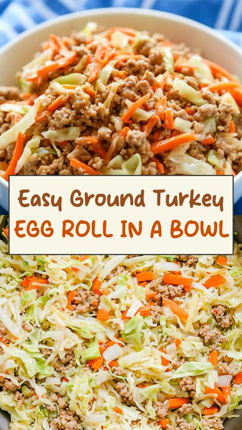 Try this delicious twist on a classic dish with our ground turkey egg roll in a bowl recipe! Packed with flavor and easy to make, this dish is perfect for a quick and healthy meal. Enjoy the savory blend of ground turkey, crunchy veggies, and savory seasonings all in one bowl. Whether you're following a specific diet or simply looking for something new to try, this recipe is sure to become a family favorite. Healthy Egg Roll In A Bowl Ground Turkey, Ground Turkey Spring Rolls, Appetizers With Ground Turkey, Ground Turkey Lunches, Ground Turkey Recipes Lunch, How To Make Ground Turkey Taste Better, Ideas For Ground Turkey, Ground Turkey And Asparagus Recipes, Renal Diet Ground Turkey Recipes