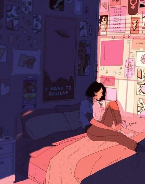 Meu quarto é mais interessante que muitas pessoas  ~Nanda 🌻 Art Aesthetic, A Thing, A Woman, Bedroom, Bed, Wall, Pink, Art