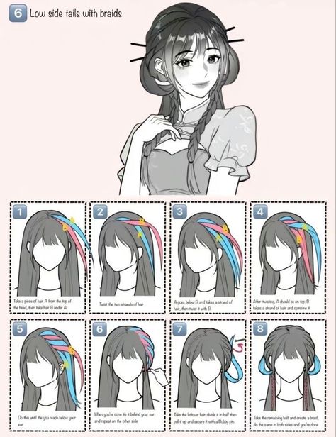 J Fashion Aesthetic, Anime Braided Hair, Step By Step Hairstyles For Long Hair, Chinese Braids, How To Hairstyles Step By Step, Chinese Hairstyle Tutorial, Short Hair Chinese, Xiaohongshu Hairstyle Tutorial, Hairstyles Tutorials Step By Step