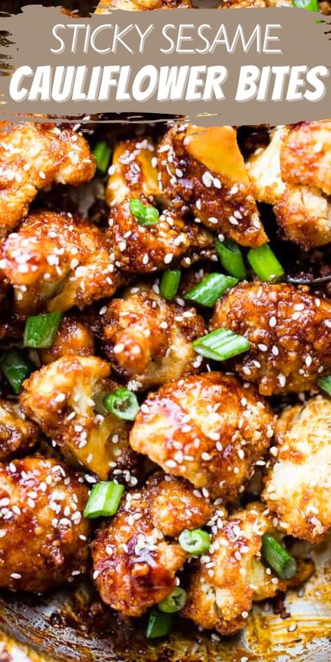 Baked Cauliflower Bites, Sesame Cauliflower, Sticky Sesame Cauliflower, Rice Cauliflower, Sticky Sauce, Spicy Cauliflower, Vegetarian Main Course, Easy Cauliflower, Veggie Dinner