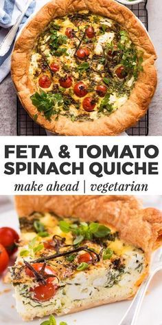 Tomato And Feta Quiche, Feta Cheese Quiche Recipes, Quiche Recipes Feta, Vegetarian Quiche Recipes Easy, Quiche Recipes Spinach Feta, Quiche With Feta Cheese, Quiche Recipes Veggie, Make Ahead Quiche Recipes, Christmas Quiche Recipes