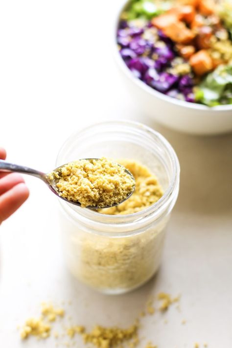 Recipe: Cashew Parmesan Crumble Cashew Parmesan, Kale Caesar Salad, Vegan Wedding, Vegan Parmesan, Heirloom Tomato, Raw Cashews, Heirloom Tomatoes, Caesar Salad, Nutritional Yeast