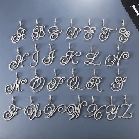 D&Z New A Z Cursive Letters Name Pendant &Necklace Iced Out Cubic Zircon Gold Silver Color Charm Hip Hop Jewelry|Chain Necklaces| - AliExpress Wire Writing, Girlfriend Ideas, Lightning Pendant, Wire Projects, Wire Ideas, Crown Pendant Necklace, Initial Letter Necklace, Necklace Length Guide, Diamond Earrings Studs Round