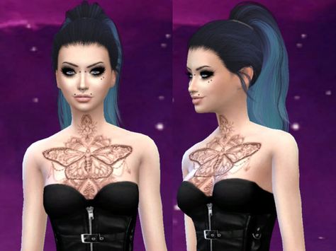 Sims 4 Chest Tattoo, Chest Tattoo Realism, Cute Tattoo For Women, Mandala Chest Tattoo, Butterfly Mandala Tattoo, Best Chest Tattoos, Cc Eyes, Sims 4 Tattoos, Cute Tattoo