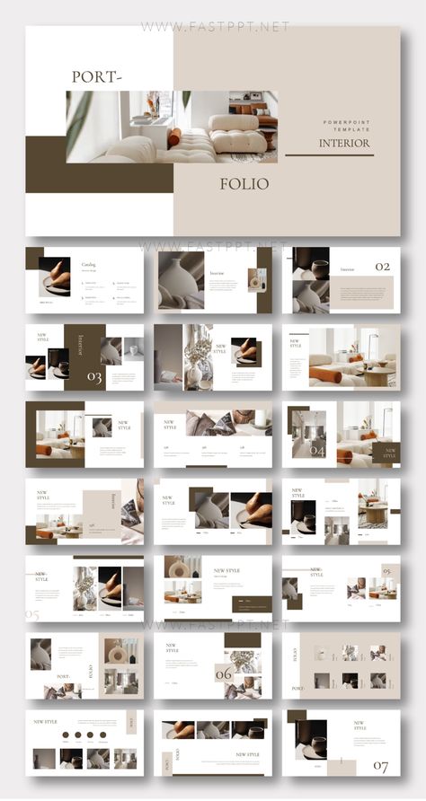 Interior Studio Portfolio Presentation Template – Original and High Quality PowerPoint Templates Interior Portfolio Design Ideas, Interior Design Student Portfolio Ideas, Furniture Design Presentation Layout, Part 2 Architecture Portfolio, Interior Design Professional Portfolio, Archi Presentation Boards, Interior Architecture Portfolio Layout, Architecture Mood Board Presentation, Interior Project Presentation