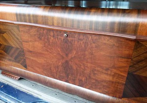 Refinished Cedar Chest Ideas, Drawers Decor, Hope Chest Makeover, Cedar Chest Redo, Chest Of Drawers Decor, Lane Cedar Chest, Waterfall Furniture, Trunk Makeover, Blue Couch Living Room