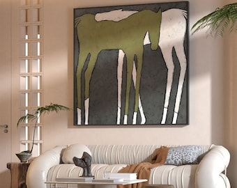 Modern Horse Paintings, Modern Horse Art, Abstract Painting Animals, Modern Western Art, Living Room Paintings Art Canvases, Abstract Art Animals, Large Canvas Painting Ideas, Abstract Horses, Abstract Horse Art