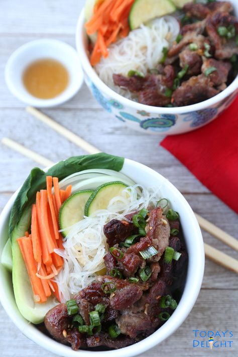 vietnamese grilled pork with rice noodles is Today's Delight Thit Nuong Recipe, Pork With Rice, Chinese Seafood, Vietnamese Grilled Pork, Pork Bun, Southwest Recipes, Vietnamese Pork, Pork Salad, Pork Buns