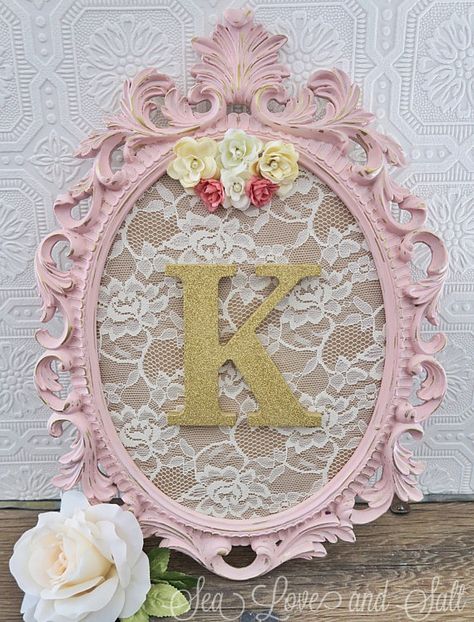 Pink And Gold Nursery, Commode Shabby Chic, Hanging Letters On Wall, Gold Nursery Decor, Shabby Chic Nursery, Nursery Monogram, Gold Nursery, Chic Nursery