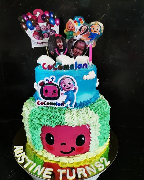 How to make 2 tier cocomelon theme cake Cocomelon Cake Tutorial, Cocomelon Theme Cake, Cocomelon Theme, Cocomelon Cake, Customized Cake, Cocomelon Birthday, Cake Video, Birthday Photo Banner, Beautiful Birthday Cakes