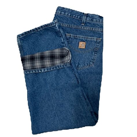 Carhartt Plaid Flannel Lined Relaxed Fit Straight Leg Jeans Zip Fly - 40 X 30 New - Barcode Still Attached B172 Dst See Pics For Approximate Measurements X Sh Carhart Carrhart Carheart Carrhartt Flannel Jeans, Carhartt Carpenter Jeans, Flannel Lined Jeans, Casual Denim Jeans, Denim Workwear, Workwear Jeans, Blue Denim Pants, Carhartt Jeans, Carhartt Pants