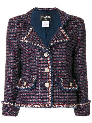 Chanel Vintage cropped bouclé jacket Three Quarter Sleeve Blazer, Chanel Cardigan, Chanel Blazer, Chanel Style Jacket, Chanel Tweed Jacket, Chanel Blue, Moda Chanel, Mode Chanel, Chanel Tweed