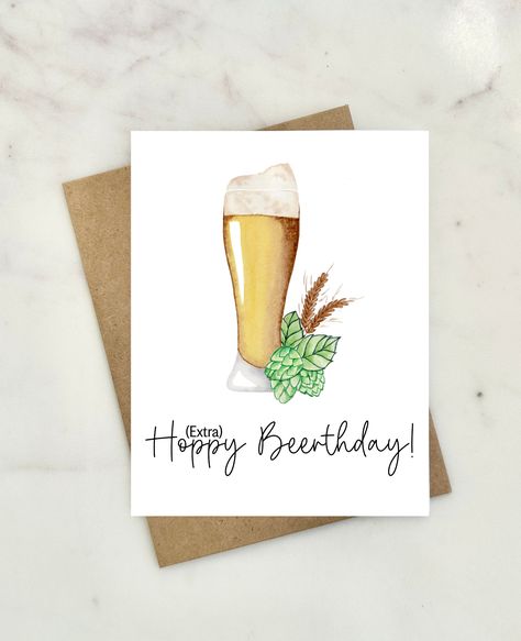 Beer Birthday Cards, Watercolor Birthday Cards, Beer Birthday, Watercolor Birthday, Happy Birthday Greeting Card, Birthday Cards For Men, San Jose Ca, Envelope Design, Happy Birthday Greetings