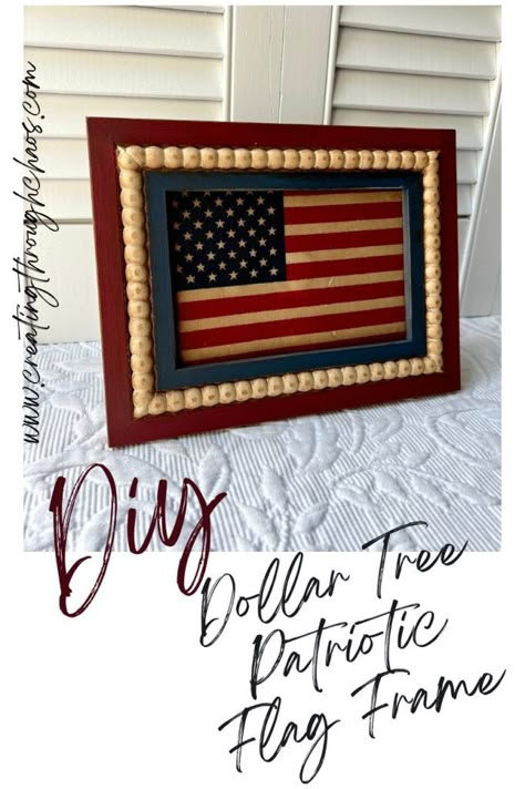 Dollar Tree Patriotic Flag Frame - Diy American Flag Crafts, Dollar Tree Patriotic Wreath, Dollar Tree Patriotic Crafts, Diy Patriotic Decor, Farmhouse Americana, Flag Frame, 4th Of July Craft, Patriotic Crafts Diy, American Flag Crafts