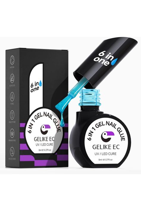 Professional Gel Nail Glue UV - 6 in 1 Gel Glue for Nail Tips with Blue Jelly Gel Polish,Base Coat Free,Gelike EC Strong Adhesive for Press on Nail,Ideal for Salon and Home DIY Nail Glue Gel, Nails Boho, Press On, Gel Glue, Nail Glue, Base Coat, Strong Adhesive, Uv Led, Glue On Nails