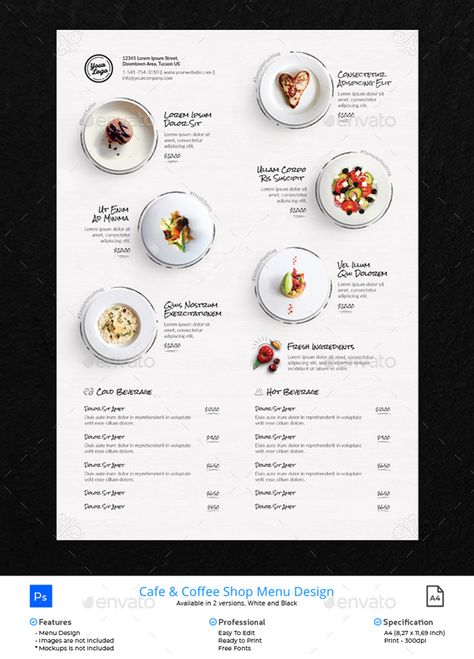 Clean Menu White Wood - Food Menus Print Templates Download here : https://graphicriver.net/item/clean-menu-white-wood/21623899?s_rank=60&ref=Al-fatih Menu Design Layout, Menu Sushi, Menu Design Inspiration, Cafe Menu Design, Coffee Shop Menu, Café Design, Menue Design, Menu Layout, Bar Catering