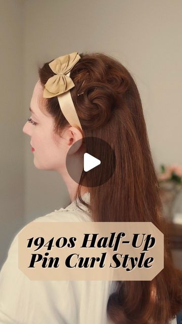 Dahlia • Vintage Fashion & Beauty on Instagram: "Vintage Spring Hair Challenge • Week 4 🎀 1940s half-up #hairstyle with decorative pin curls on the side.  🧴The fourth and final prompt of this #vintagehair challenge, hosted by @thedapperdahlia and @marlavonduta, is inspired by an advertisement for Lustre-Creme Shampoo.   🌸 Accessorize this #1940shairstyle with a ribbon and a hair bow, a headband or hair flowers. This would also be cute with a tilt hat. Style it in a way that works for you.  🏷️ Tag us if you give this #vintagehairstyle a try!  #hairinspo #retrohair #hairtutorial" Retrohair Hairstyles, 1940s Hairstyles Tutorial, 1940s Headband, 1940 Hair, 1940s Hair, Hair Challenge, 1940s Hairstyles, Spring Hair, Hair Flowers