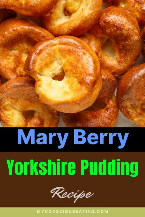 Yorkshire puddings on a dinner plate Mary Berry Yorkshire Pudding Recipe, British Pastries, Mary Berry Recipes Baking, Mary Berry Baking, Easy Yorkshire Pudding Recipe, Yorkshire Recipes, Mary Berry Recipes, Pop Overs, Yorkshire Pudding Recipe