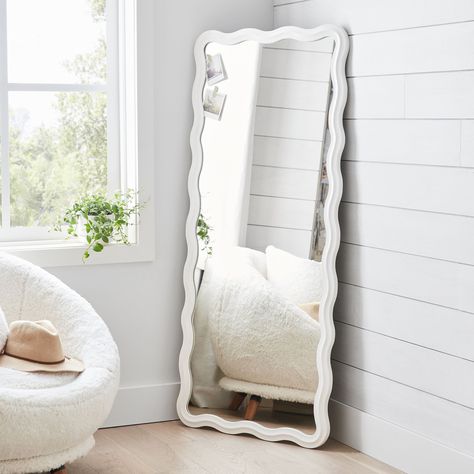 This scalloped full-length mirror is perfect for any preppy aesthetic bedroom or dorm White Long Mirror, White Wavy Mirror, Cute Floor Mirror, Preppy Room Mirror, Wavy Full Body Mirror, Preppy Full Body Mirror, Teen Room Mirror, Wavy Full Length Mirror, Cute Full Body Mirror