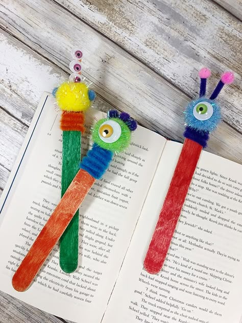 Bookmarks Craft, Monster Bookmark, Monster Craft, Monster Crafts, Bookmark Craft, Camp Crafts, Kids Craft Ideas, Bookmarks Kids, Crafts For Kids Easy