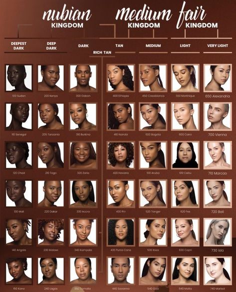 Skin Tone Chart, I Am Magic, Dark Kingdom, Definition Of Beauty, Skin Tone Makeup, Foundation Swatches, Face Beat Makeup, Juvia's Place, Curls For The Girls