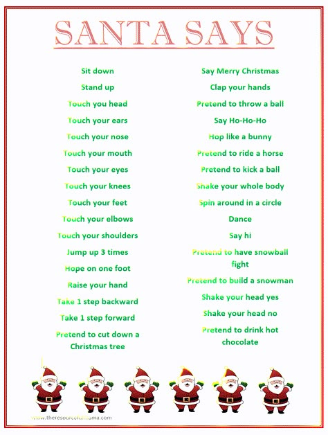 FREE PRINTABLE "Santa Says" game. Simon says with a Christmas spin, perfect for school holiday classroom parties. Santa Says, Classroom Christmas Party, Christmas Poem, School Christmas Party, Xmas Games, Christmas Games For Kids, Holiday Classroom, Kids Christmas Party, Christmas Tablescape