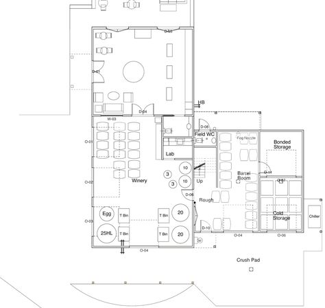 Winery Floor plan (barrel storage unnecessary) Small Winery Design, Winery Layout, Winery Floor Plans, Vineyard Layout, Brewery Layout Floor Plans, Mini Beer Shots, Winery Plans Architecture, Winery Architecture Design, Barrel Storage