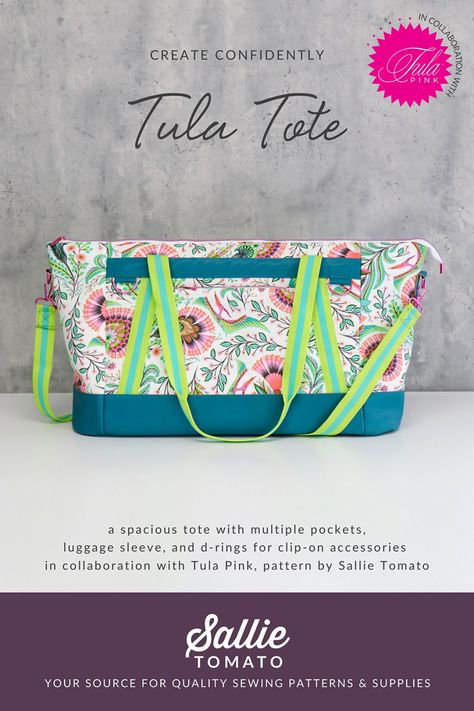 *PREORDER* Tula Tote Paper Pattern (Sallie Tomato) - 726667544687 Sallie Tomato, Creative Retreat, Cork Fabric, Tula Pink, Pink Tote, Tote Pattern, Pink Paper, D Rings, Paper Pattern