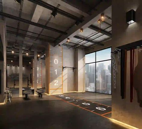 Industrial Style Gym Interior Design, Industrial Gym Design Ideas, Warehouse Gym Design Industrial Style, Gym Design Industrial, Industrial Gym Interior, Gym Design Interior Industrial, Industrial Gym Design, Boutique Gym Design, Industrial Gym