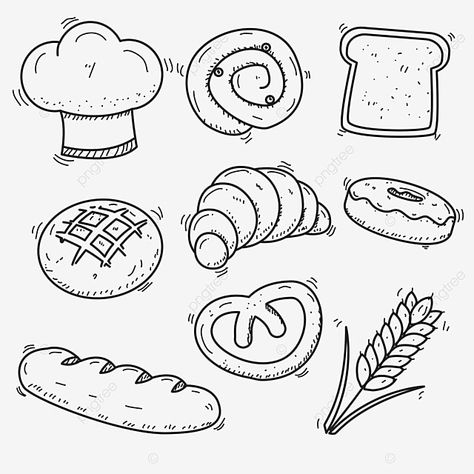 Bread Doodle, Diy Clothes Projects, Baking Logo Design, Coloring Pages Ideas, Recipe Drawing, Doodle Vector, Printable Food, Food Coloring Pages, Foodie Art