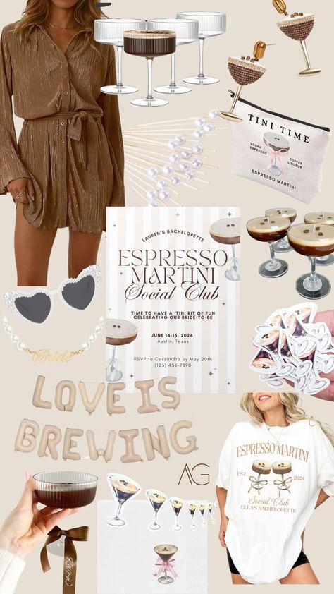 Espresso Martini Bachelorette Party Theme Check more at https://beautyfashionideas.com/bridal/espresso-martini-bachelorette-party-theme/ Bachelorette Ideas Decor, Espresso Martini Outfit Theme, Brown Bachelorette Party Outfit, Espresso Bachelorette Theme, Bachelorette Party Classy Themes, Gatsby Themed Bachelorette Party, Espresso Martini Bridesmaid Proposal, Espresso Martini Themed Bachelorette, Coffee Themed Bachelorette Party