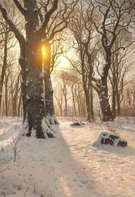 Peder Mork Monsted. Danish. Winter Landscape. 1916. Pictures Of Trees, 3d Painting On Canvas, Outside Nature, Canvas Painting Projects, Land Scapes, Salt Painting, Oil Painting Background, Unique Canvas Art, Bare Trees