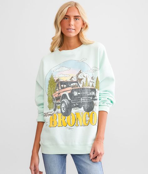 Goodie Two Sleeves Ford Bronco Oversized Pullover - Women's Sweatshirts in Soothing Sea | Buckle Bronco Shirt, Broncos Sweatshirt, Random Clothes, Fits Clothes, Iron Decoration, Women's Sweatshirts, Low Low, Oversized Pullover, Waist Circumference