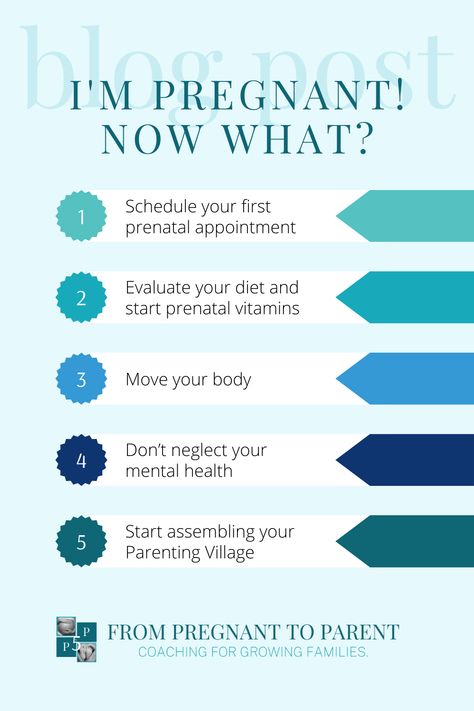 You're pregnant! Now what? We've got you covered! Here are our five recommendations for what to do first after finding out you’re pregnant. Click through to read the full blog post. What To Do When You Find Out Your Preg, Pregnant Now What, Finding Out Your Pregnant, Prenatal Appointment, Mother Hood, Pregnancy First Trimester, Positive Pregnancy Test, Parent Coaching, Prenatal Vitamins