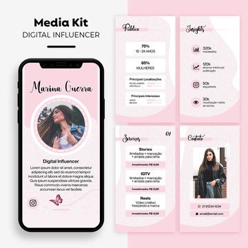 Mídia Kit - influencer (personalizado) Mini Influencer, Instagram Planning, Kit Manicure, Media Kit, Kit Digital, Canva Templates, Influencer, Branding, Marketing