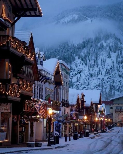 Leavenworth at Christmas Leavenworth Washington Christmas, Leavenworth Washington, Ski Town, Christmas Scenery, Christmas Town, Christmas Wonderland, Winter Beauty, Winter Pictures, Pretty Places