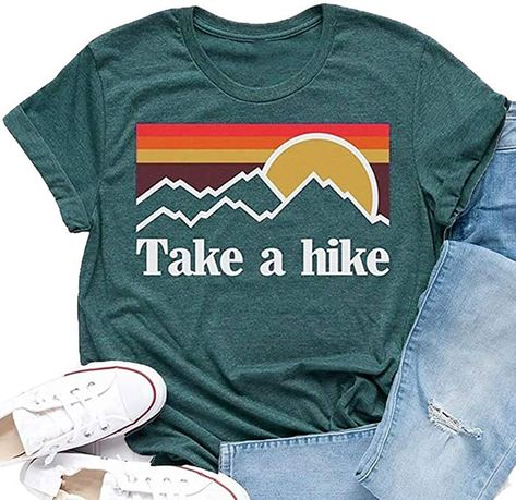 Hiking Graphic, Printed Summer Shorts, Letter Print Tee, Mountain Shirt, Take A Hike, Casual Summer Shorts, Funny Graphics, Printed Tees, Graphic Shirts