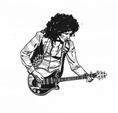 , Brian May Tattoo, Brian May Drawing, King Josiah, Queen Brian May, Queen Drawing, Queen Tattoo, Guitar Tattoo, Simple Artwork, Queen Anime