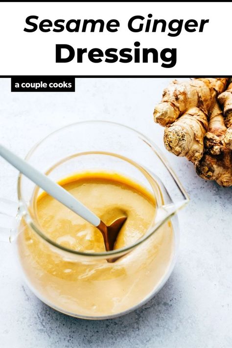 This sesame ginger dressing is creamy and zingy, featuring soy sauce and rice vinegar! It's ideal for salads and bowl meals. #sesamegingerdressing #sesamedressing #gingerdressing #easydressing #saladdressing #easysaladdressing Soy Salad Dressing, Vegan Dressing Recipes, Easy Vinaigrette, Daniel Fast Meal Plan, Creamy Cilantro Dressing, Vegan Dressings, Sesame Ginger Dressing, Vegan Recipes Gluten Free, Spring Mix Salad