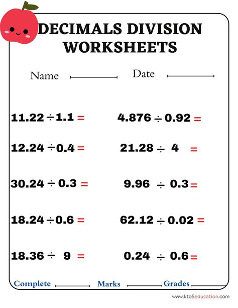 Division of Decimals Worksheet 4th Grade | FREE Download Check more at https://kto5education.com/division-of-decimals-worksheet-4th-grade-free-download/ Decimal Division, Division Activities, Number Worksheet, Math Decimals, Teaching Math Strategies, Decimals Worksheets, Grade 6 Math, Decimal Number, Division Worksheets