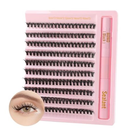 Poiuyoiu Cils Individuels Avec Colle de Liaison et de Scellement 40D Kit de Cils en Grappe Mixtes de 8 à 16mm 0.07 D Curl Kit D'Extension de Faux Cils Moelleux Réutilisables Lash Extensions Glue, Lash Extension Glue, Eyelash Extension Kits