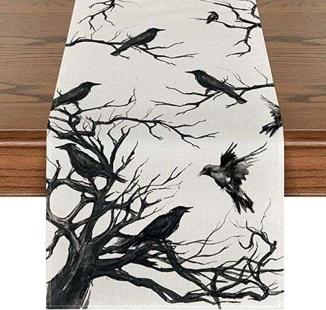 AmazonSmile: Artoid Mode Silhouette Tree Crows Halloween Table Runner, Branches Fall Kitchen Dining Table Decoration for Outdoor Home Party 13x72 Inch : Home & Kitchen